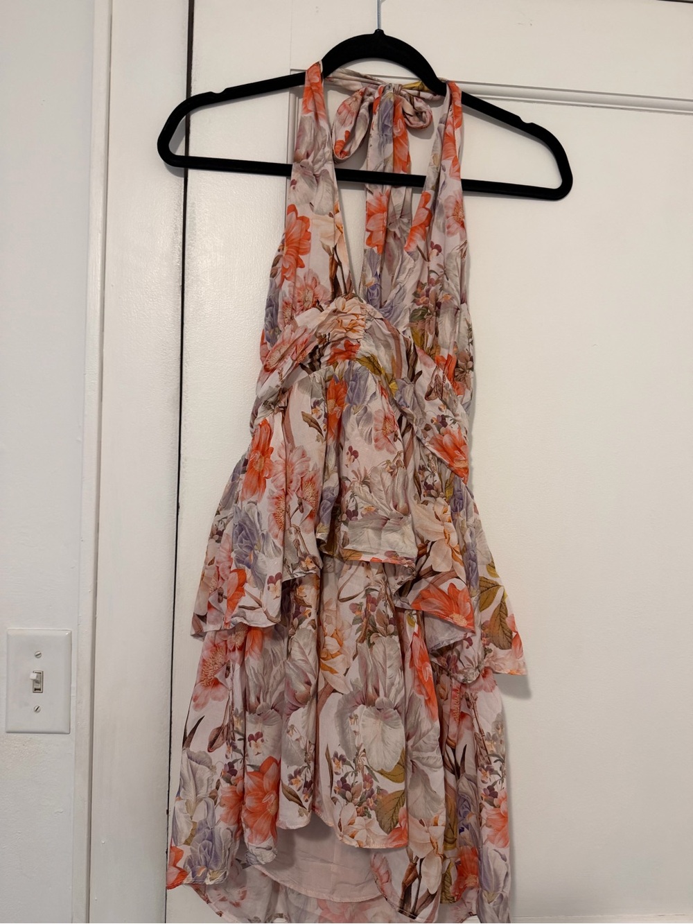 Floral Halter Ruffle Summer Dress - Orange Floral
